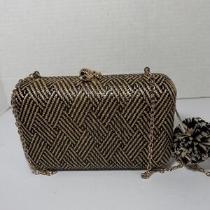 Kate Landry Black and Tan Woven Clutch